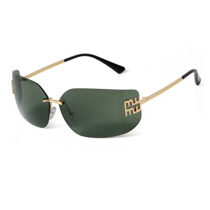 Luxury Metal Rimless Sunglasses Women Brand Design Rivets Letter Rectangle Curved Shades Funky Classic Sun Glasses Female