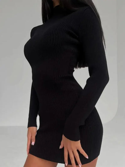 Women Knitted Dress Elegant Fashion White Turtleneck Bodycon Midi Dresses Female Autumn Winter Long Sleeve Slim Streetwear Dress
