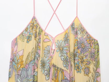 HH 2025 Woman's Summer Fashion V-neck Printed Sleeveless Dress Female Elegant Pleated Sexy Backless Casual Midi Long Dress