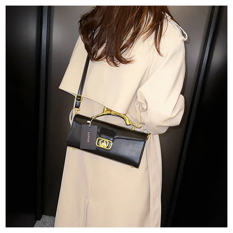 Women's Handbag New Bags For Women Metal Handle Leather Famous Brand Designer Crossbody Fashion Trend Shoulder Bag