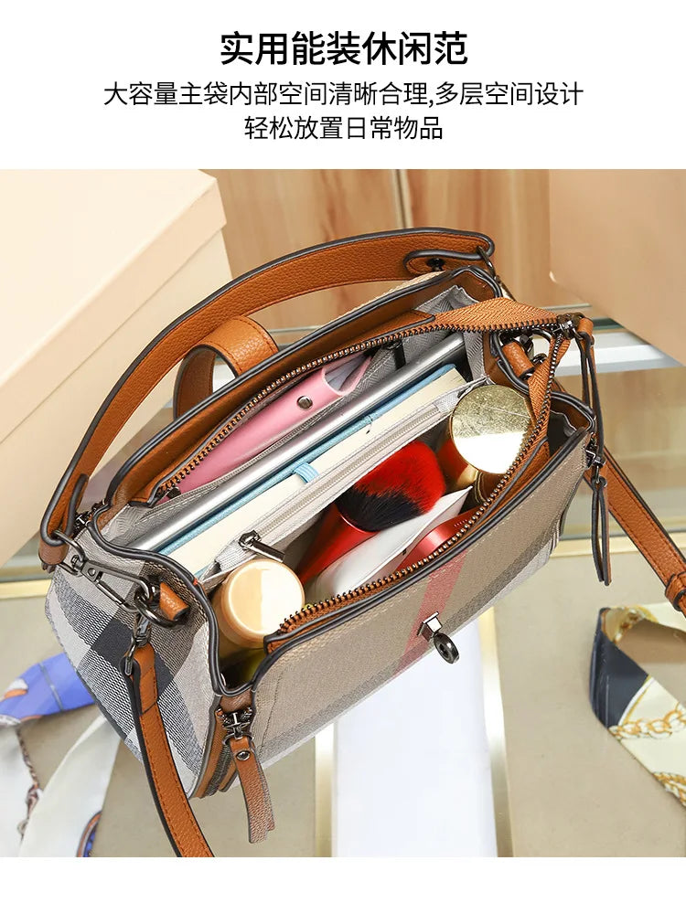2025 Women's Tote Bag, Luxury Checkered Bucket Purse, Fashionable Shoulder Crossbody Bag, High Quality Handbag for Daily Use