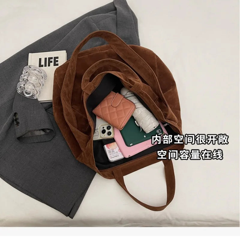 Women's Tote Bags 2025 New Fashion Suede Vintage Large Shoulder Crossbody Bag for Woman Korean Female Student Bookbag Handbags
