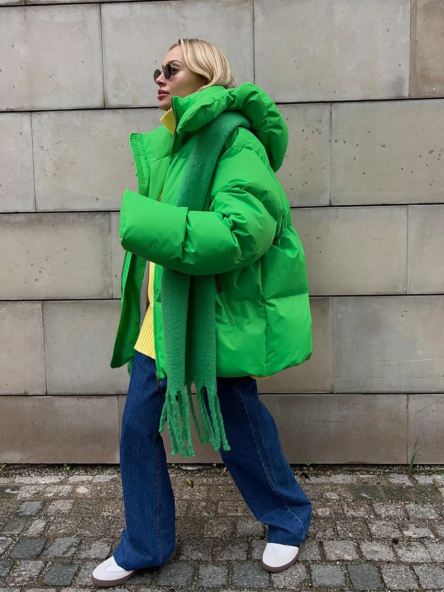 Women Winter Cotton Coat 2025 New Women Loose Cotton Padded Jacket Solid Hooded Parkas Coat Female Puffer Coat Winter Outwear