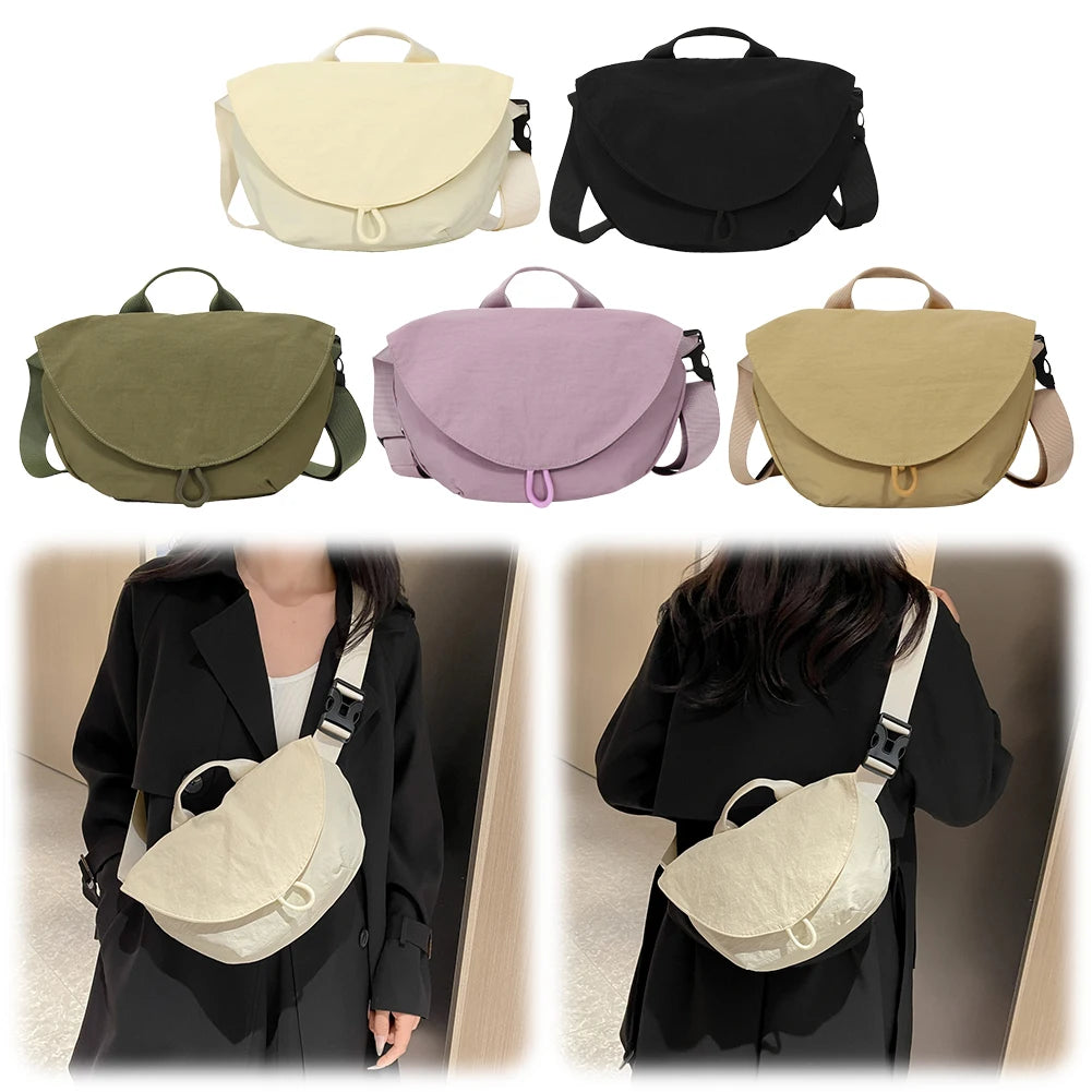 Nylon Small Crescent Crossbody Purses Bag Casual Travel Sling Bag Solid Small Shoulder Bag Adjustable Strap for Women Men Trendy