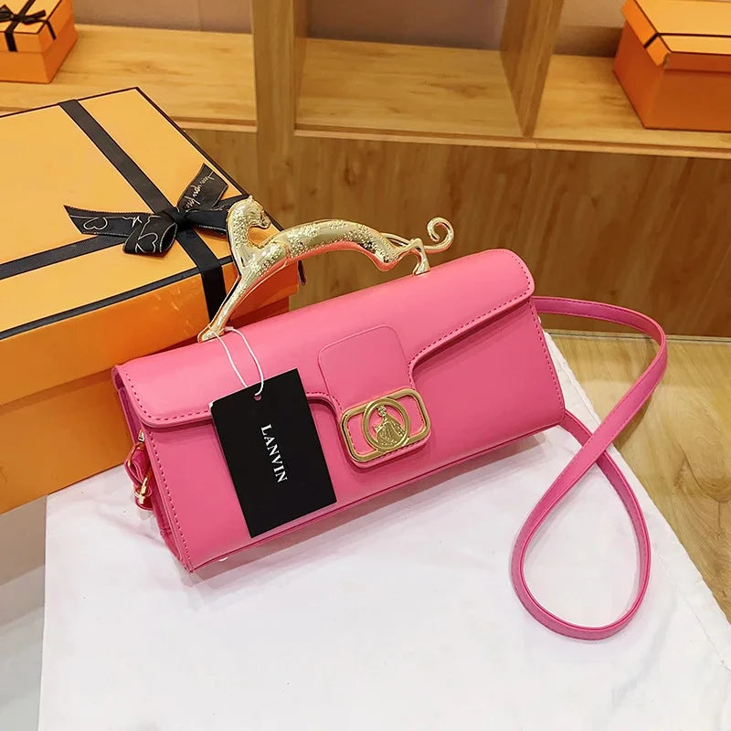 Women's Handbag New Bags For Women Metal Handle Leather Famous Brand Designer Crossbody Fashion Trend Shoulder Bag