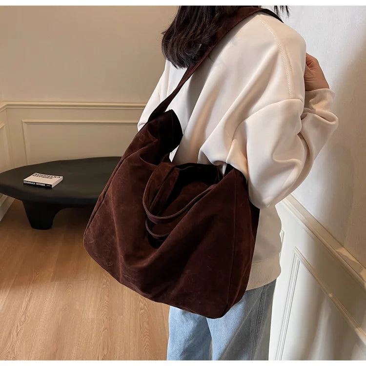 Women's Tote Bags 2025 New Fashion Suede Vintage Large Shoulder Crossbody Bag for Woman Korean Female Student Bookbag Handbags