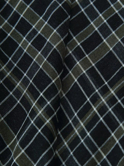 HH Woman Elegant V-Neck Plaid Pleated Decoration Long Sleeves Midi Dress Female Fashion High-Waist Asymmetric Hem Slim Dress