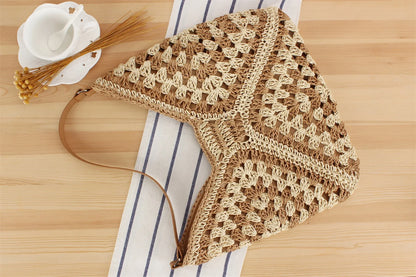 Summer Bohemian Braided Handbag Casual Tote Hollow Straw Beach Bag Woven Shoulder Bag Raffia Rattan Shopping Travel Bag