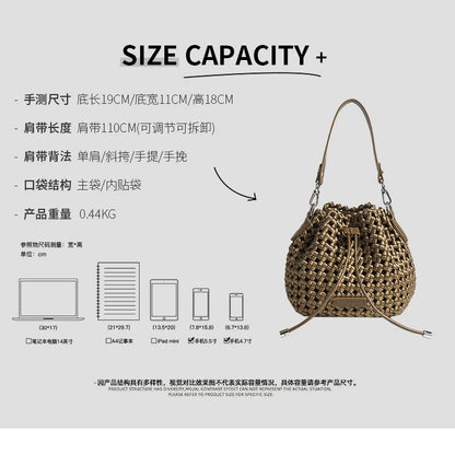 Tote bag woman Bucket bag handbags for women Nylon underarm purse European-style hand-woven bag for women