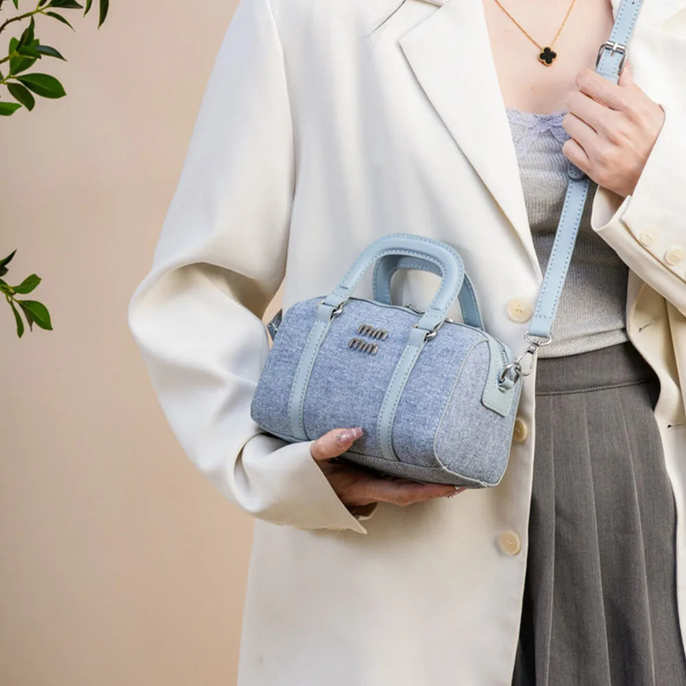 Fashion New Boston Denim HandBag For Women Single Shoulder Crossbody Barrel Satchel Handle Shoulder Bags