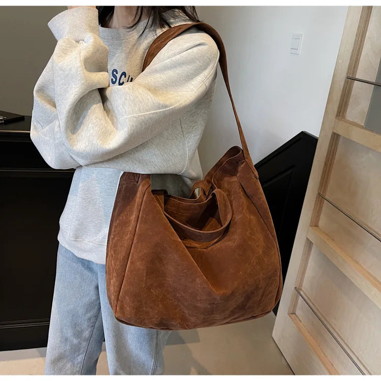 Women's Tote Bags 2025 New Fashion Suede Vintage Large Shoulder Crossbody Bag for Woman Korean Female Student Bookbag Handbags