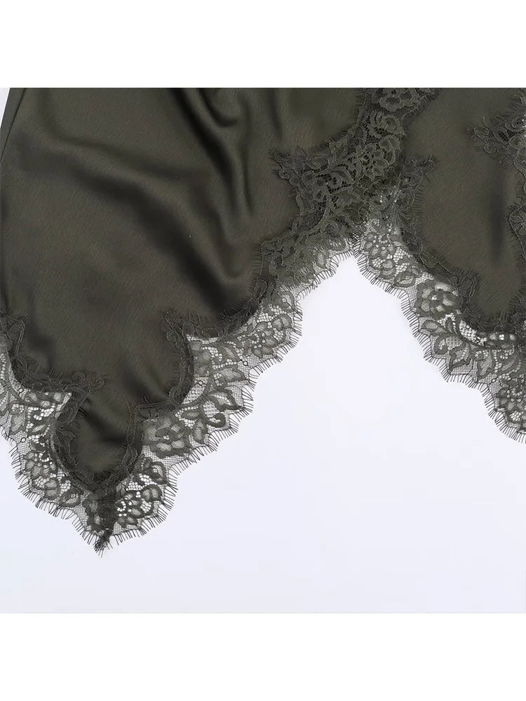 HH Woman Elegant Lace Decoration Camisole Underwear Style Top Female Spring Casual Sleeveless Backless Asymmetry Solid Tops