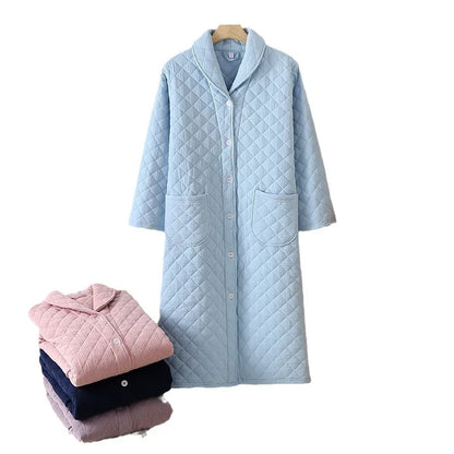 Autumn Winter Women Warm Cotton with Filler Robe Ladies Bathrobe Female Long Sleeve Dressing Gown Robes Simple Home Clothes