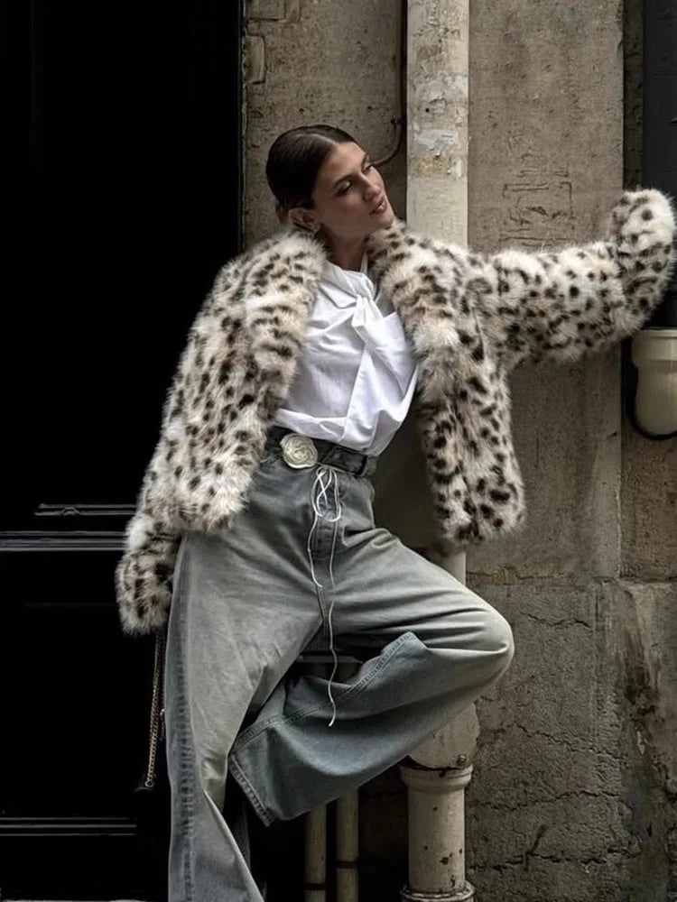 HH Woman's Fashion Coats Print Turn-Down Collar Long Sleeves Pockets Single-Breasted Female Winter Elegant Warm Jackets