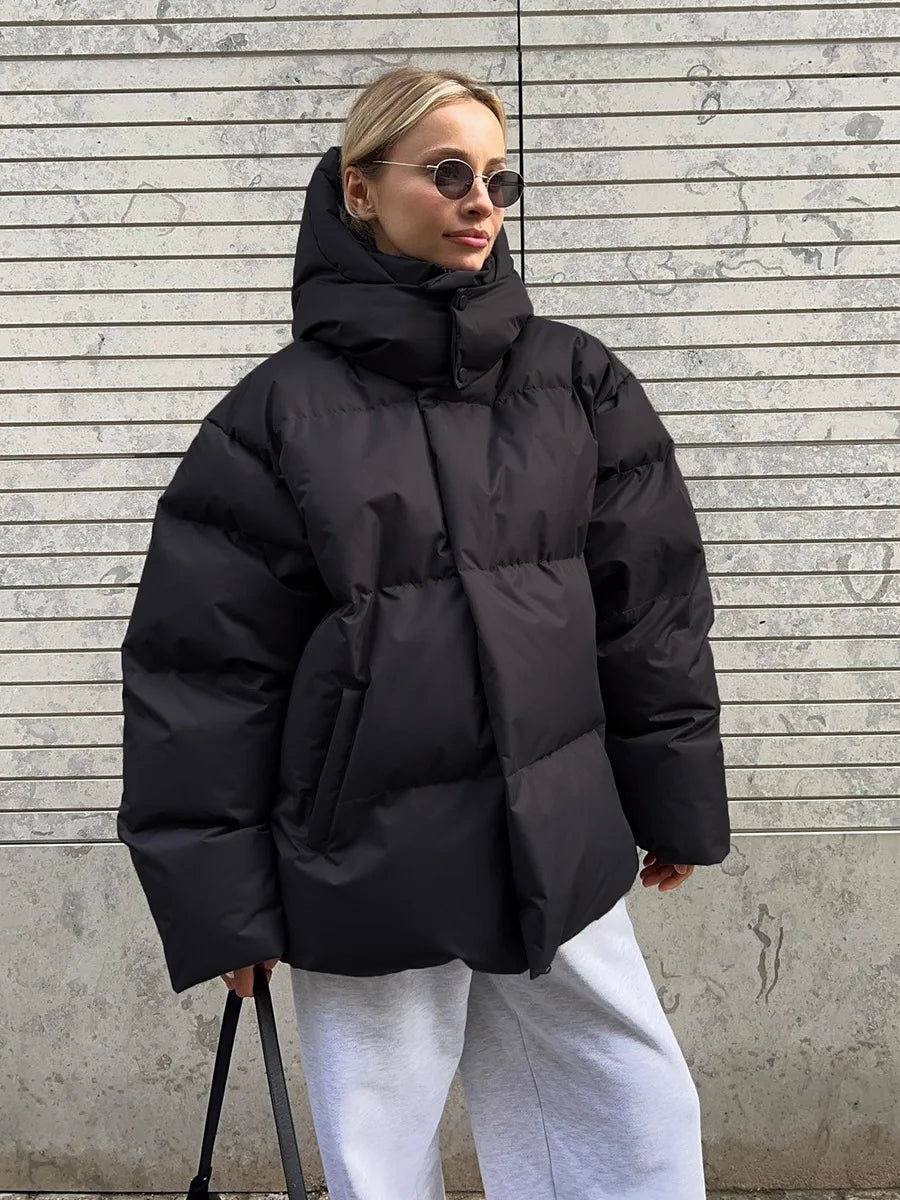 Women Winter Cotton Coat 2025 New Women Loose Cotton Padded Jacket Solid Hooded Parkas Coat Female Puffer Coat Winter Outwear