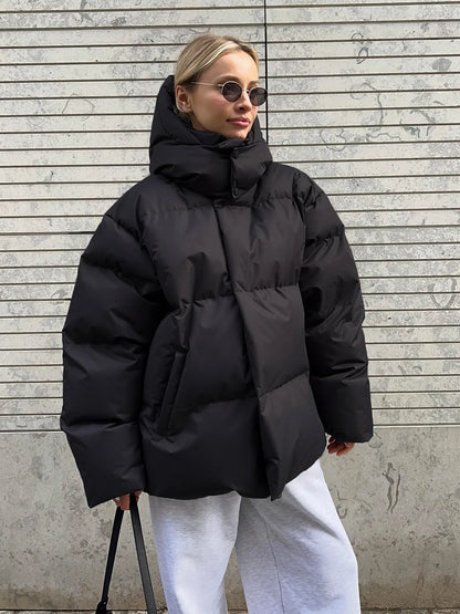 Women Winter Cotton Coat 2025 New Women Loose Cotton Padded Jacket Solid Hooded Parkas Coat Female Puffer Coat Winter Outwear