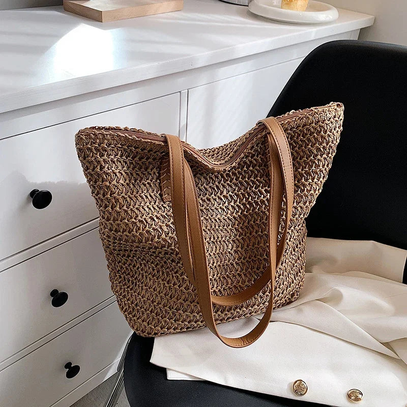 Hand-woven Women's Shoulder Handbag Bohemian Fashion Straw Beach Tote Bag Travel Shopper Weaving Shopping Bags