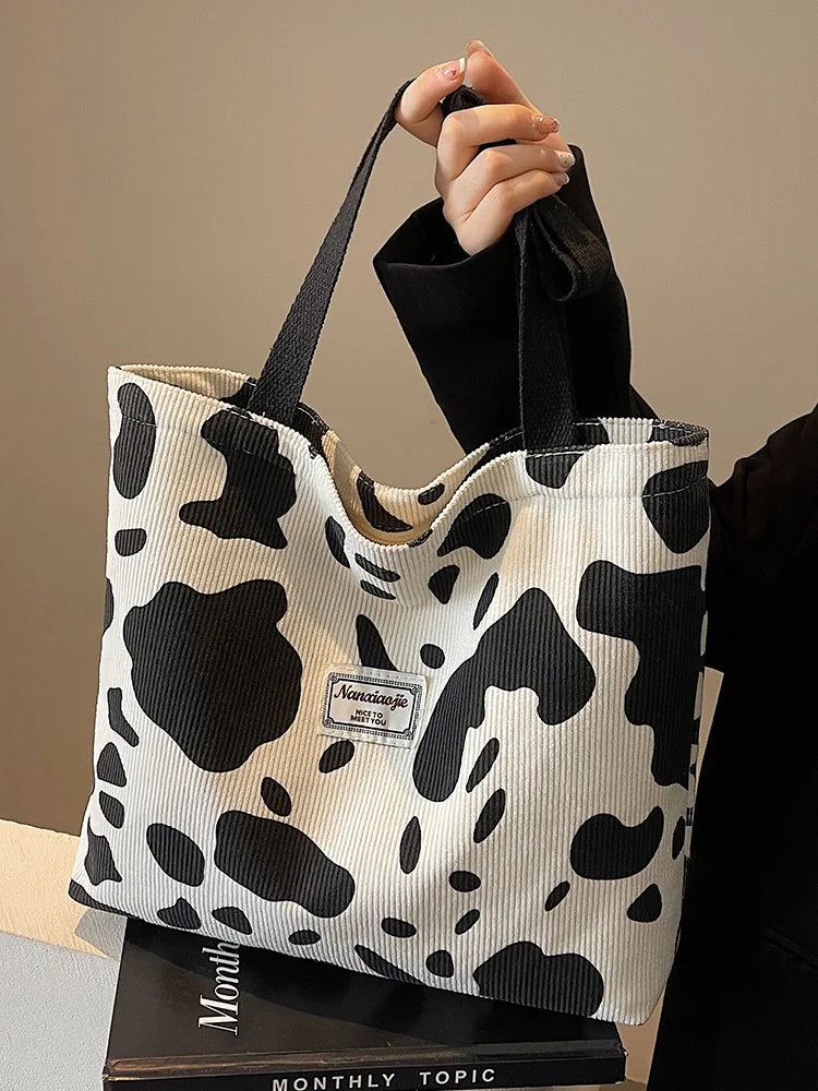 Ladies' one shoulder handbag, large capacity zipper commuting bag, corduroy retro artistic tote bag