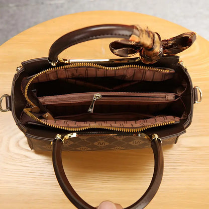Women Top-Handle Bags Unique Design Print Surface Handbag With Decorative Scarves Fashion Classics Lady Shoulder Crossbody Bag
