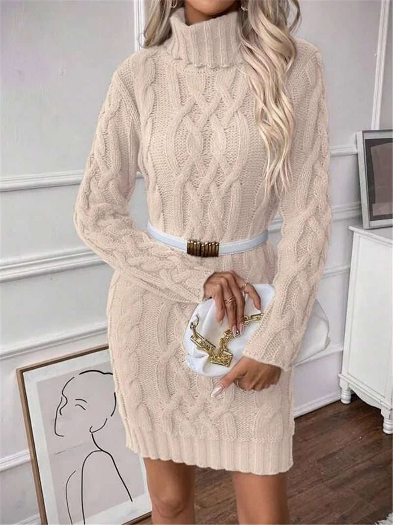 Winter Clothes Woman Pulls Femmes High Neck Vestidos Slim Fit Sweater Knitted Long Sleeve Dress All-match Simple Style Commuting