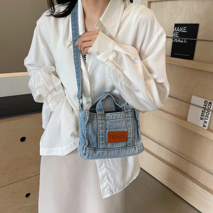 1 solid color denim handbag ladies shoulder bag suitable for girls, ladies, college students, newcomers and white-collar workers