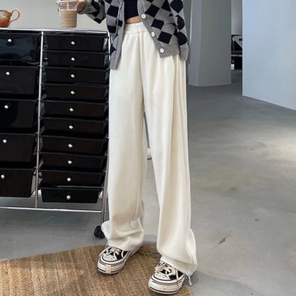 Winter Warm Thicken Trousers Women Fleece Inside Casual Wide Leg Pants Woman Casual Soild Color Straight Sports Pants Female