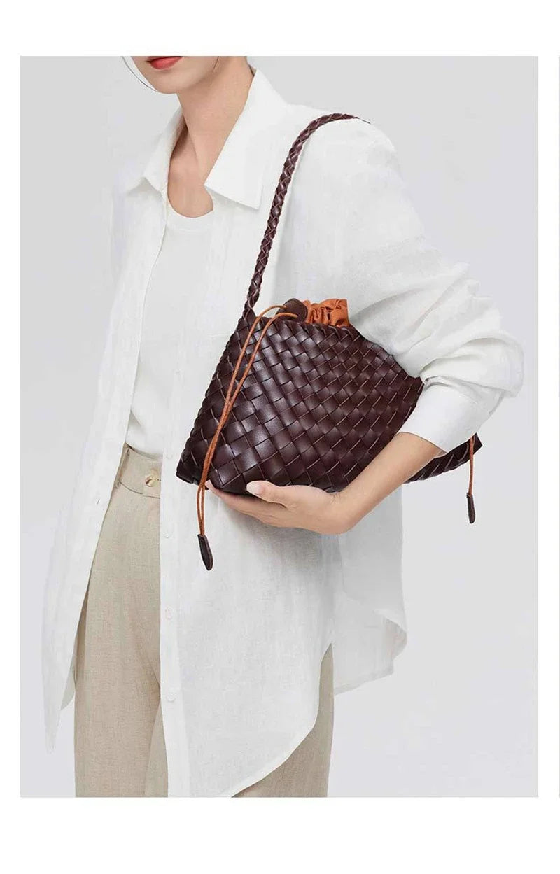 Women Handwoven Shoulder Bag Korean Casual Trendy Large Capacity Handbag Soft PU Leather Ladies Tote Bag Summer Underarm Bags