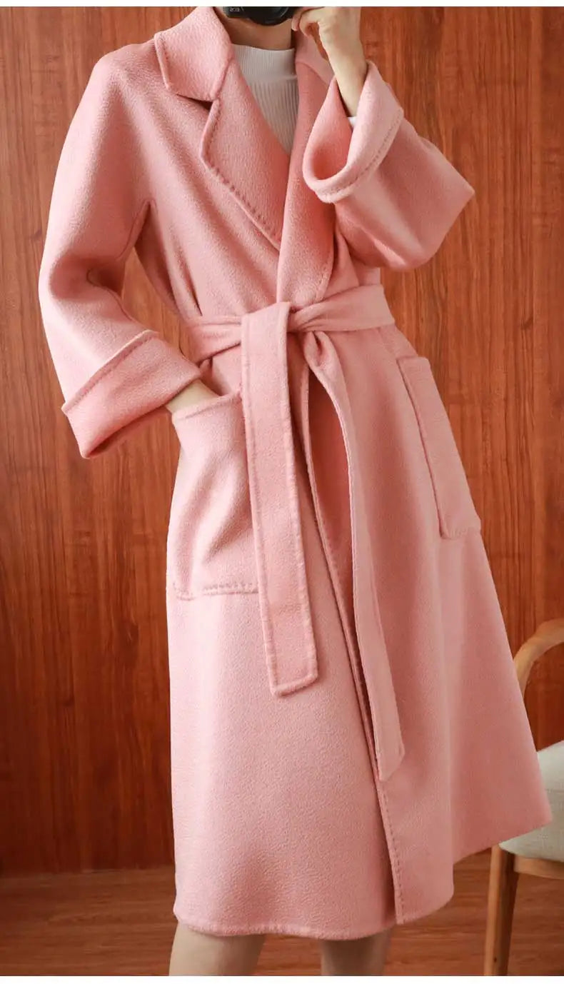 Women Double-Sided 20% Cashmere Wool Coat Jacket Women Long Beautiful Woolen Winter Autumn Warm Fashion Water Ripple Cloak