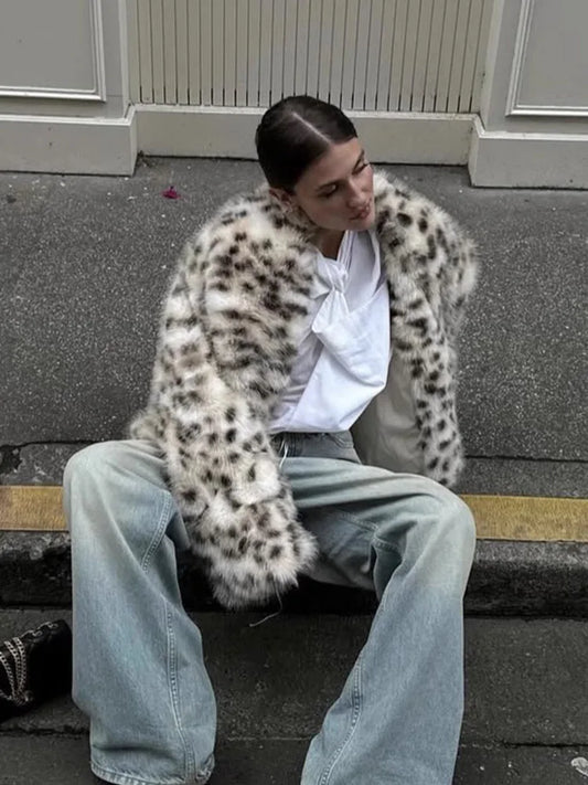 HH Woman's Fashion Coats Print Turn-Down Collar Long Sleeves Pockets Single-Breasted Female Winter Elegant Warm Jackets