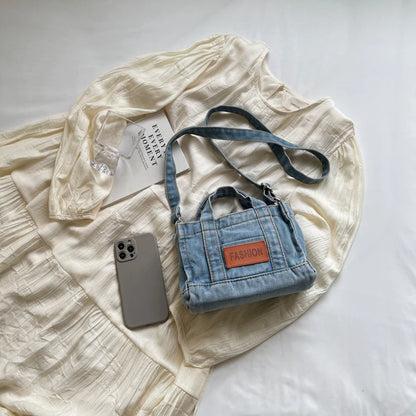 1 solid color denim handbag ladies shoulder bag suitable for girls, ladies, college students, newcomers and white-collar workers