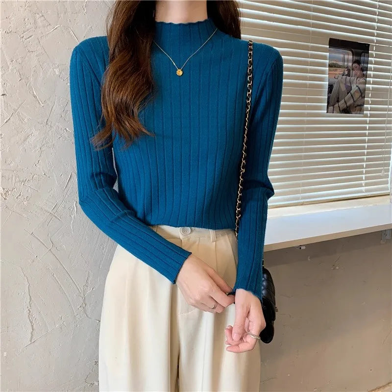 Woman Sweaters 2025 Autumn Winter Knitted Ribbed Turtleneck Sweater Women Clothes Long Sleeve Slim Basic Pullover Solid Tops