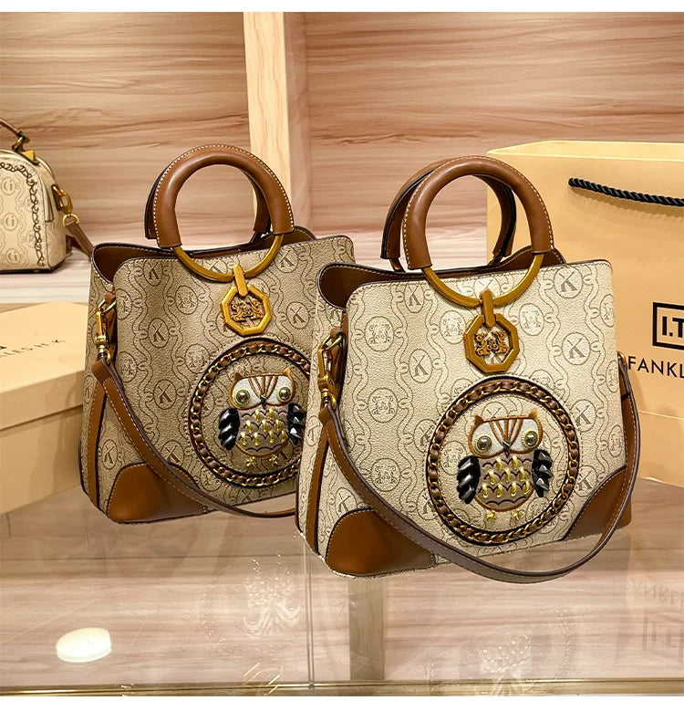 Women's handbag, genuine leather carrying bucket bag, new 2025 high-end design, fashionable single shoulder crossbody bag