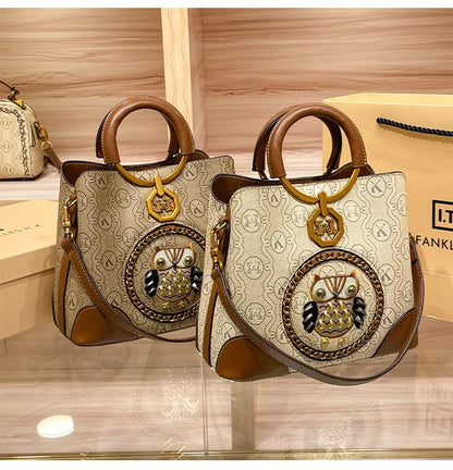 Women's handbag, genuine leather carrying bucket bag, new 2025 high-end design, fashionable single shoulder crossbody bag