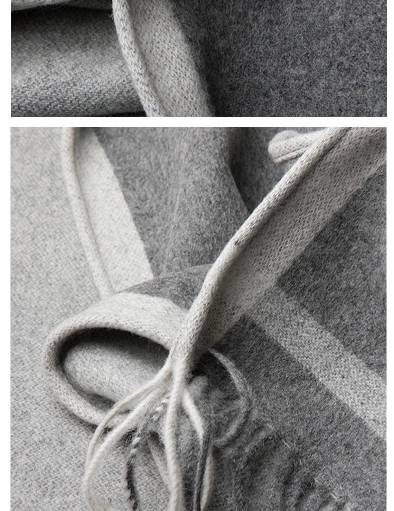 Fashion Clock Women Shawl Sweater 100% Wool Shawl Warm Female Mixed-use Cloak Autumn Winter Scarf French Tassel Cozy Wrap Clothi