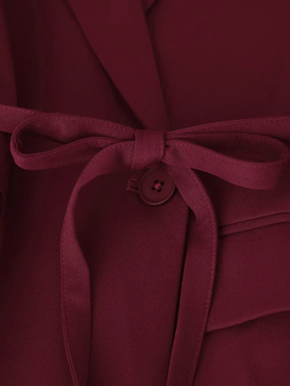 HH Woman's 2025 Autumn Fashion Long Sleeve Lapel Wide Shoulder Blazer Jacket Female Lace-up Single Buckle Exaggerated Coat