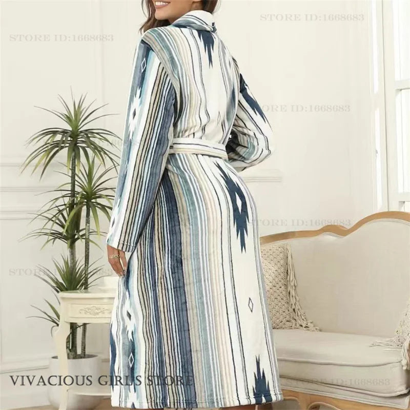 Flannel Long Robe for Women Autumn Winter Fashion Bathrobe Homewear Loose Casual Nightgown Sleepwear Coral Fleece Loungewear