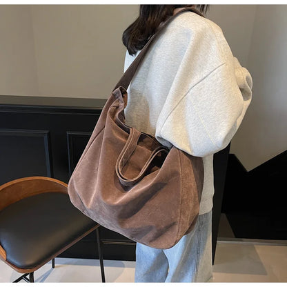 Women's Tote Bags 2025 New Fashion Suede Vintage Large Shoulder Crossbody Bag for Woman Korean Female Student Bookbag Handbags