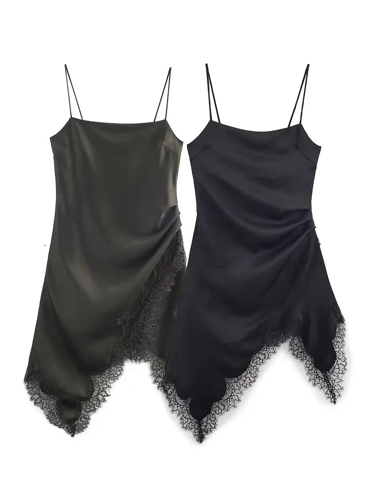 HH Woman Elegant Lace Decoration Camisole Underwear Style Top Female Spring Casual Sleeveless Backless Asymmetry Solid Tops