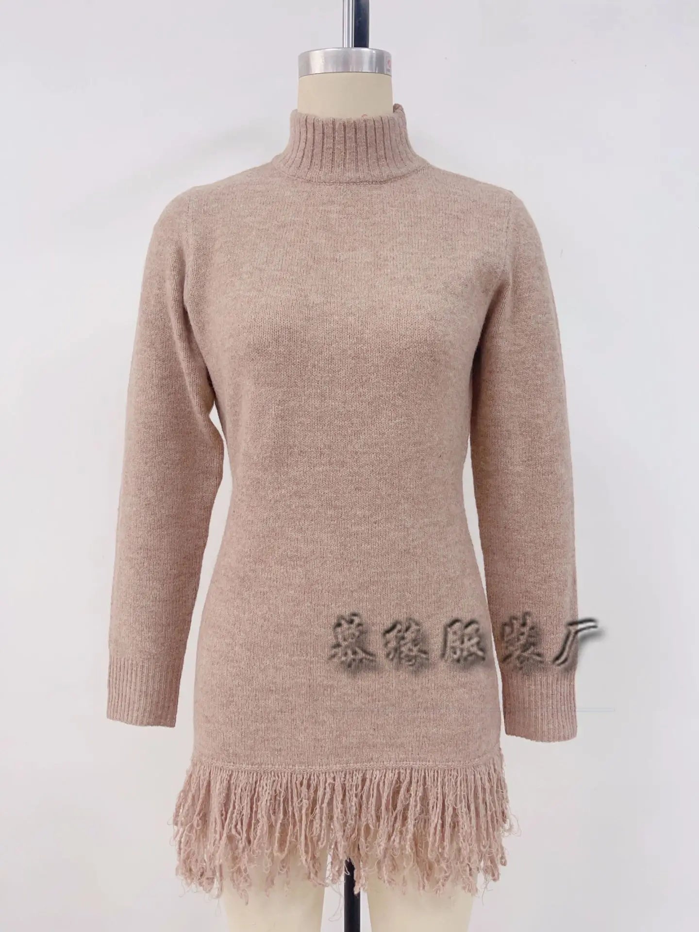 Knitted Dresses 2025 Woman High Neck Vestidos Tassel Sweater Pulls Femmes Keep Warm Homewear Solid Color Temperament Commuting