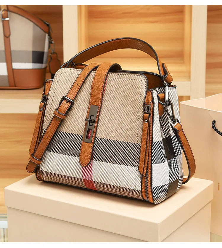 2025 Women's Tote Bag, Luxury Checkered Bucket Purse, Fashionable Shoulder Crossbody Bag, High Quality Handbag for Daily Use