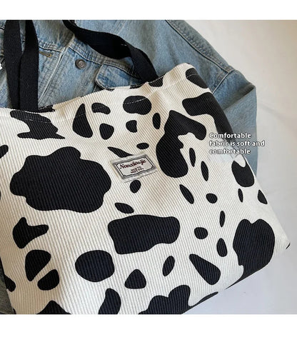 Ladies' one shoulder handbag, large capacity zipper commuting bag, corduroy retro artistic tote bag