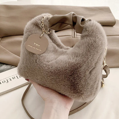 Woman Soft Plush Handbag Shoulder Bag New Fashion Autumn And Winter Korean Version Simple Crossbody Bag for Traveling Shopping
