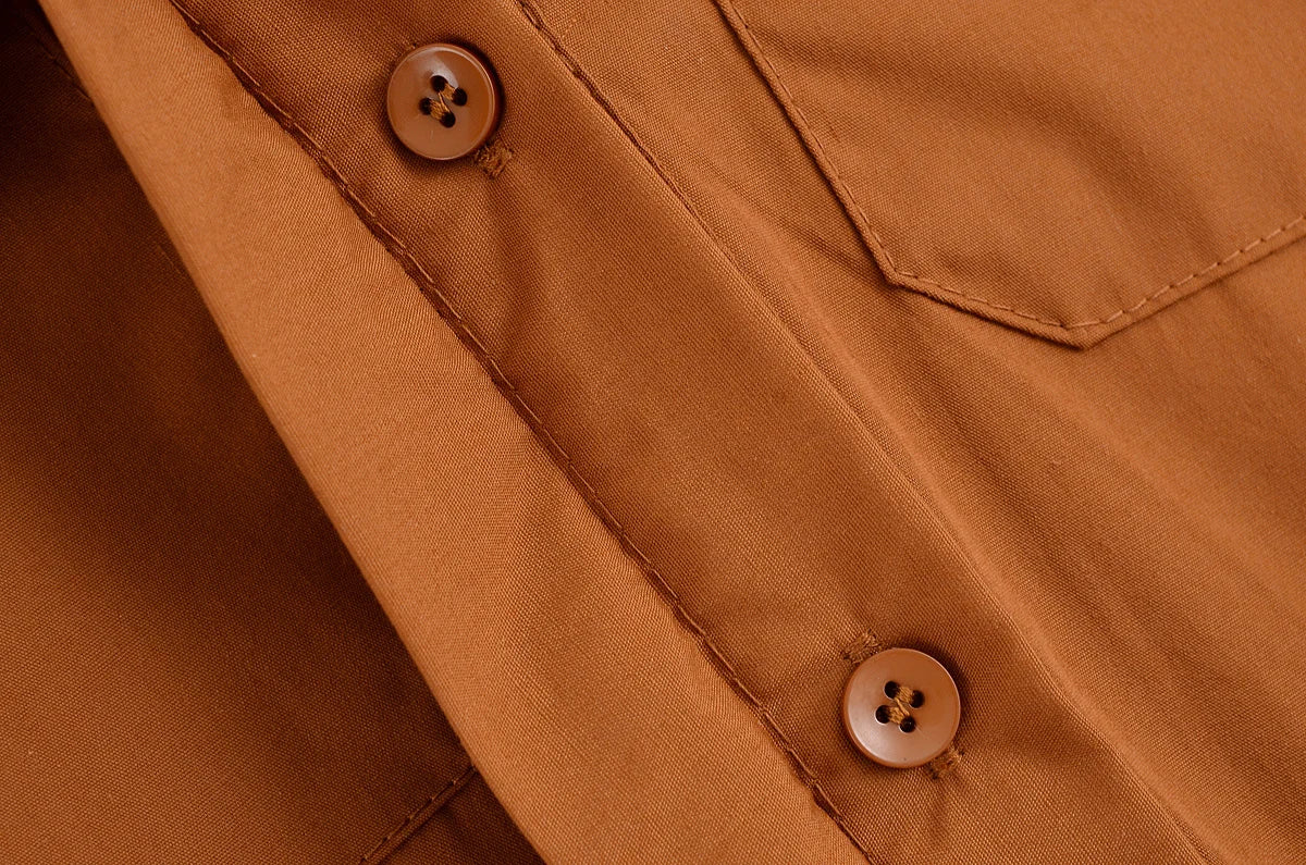 HH Woman Dresses Solid Turn-Down Collar Short Sleeve Pockets Bow Lace-Up Single-Breasted Female Fashion Long Dress 7 Color