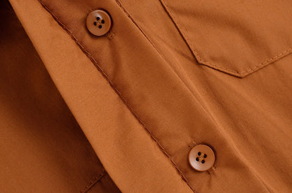 HH Woman Dresses Solid Turn-Down Collar Short Sleeve Pockets Bow Lace-Up Single-Breasted Female Fashion Long Dress 7 Color