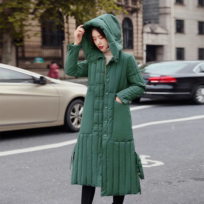 Winter Cotton-padded Clothes Women Coat 2023 Long Loose Female Hooded Padded Clothing Big Pocket Parkas Thicken Warm Jackets