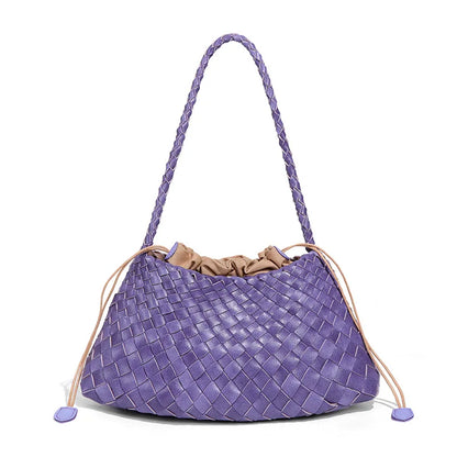 Women Handwoven Shoulder Bag Korean Casual Trendy Large Capacity Handbag Soft PU Leather Ladies Tote Bag Summer Underarm Bags