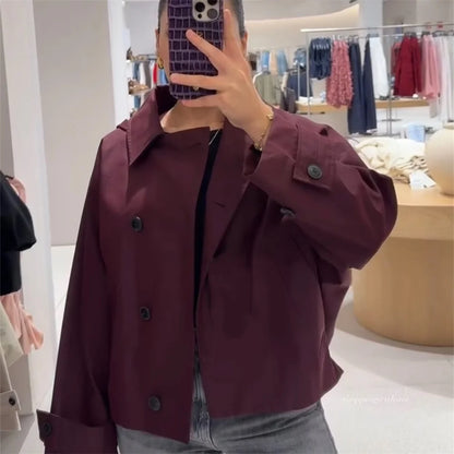 2025 new women's clothing European and American style fashionable design sense lapel bat style short windbreaker