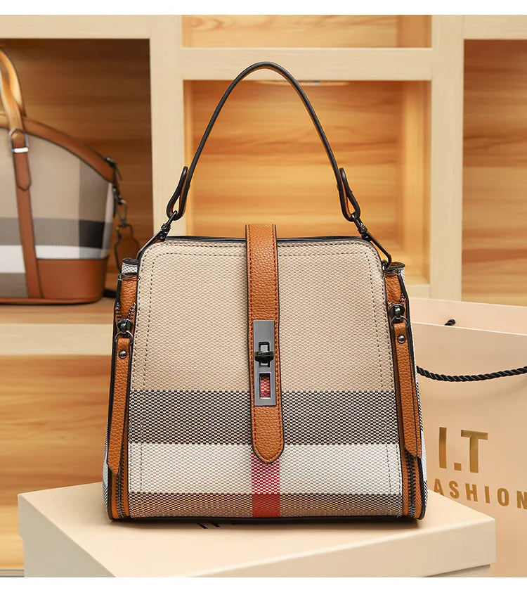 2025 Women's Tote Bag, Luxury Checkered Bucket Purse, Fashionable Shoulder Crossbody Bag, High Quality Handbag for Daily Use