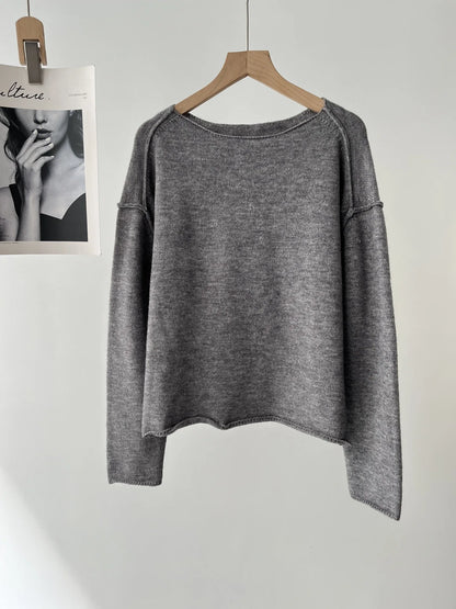 Women's clothing loose multi-color base with soft waxy wool blend round neck long-sleeved knitted sweater 16A