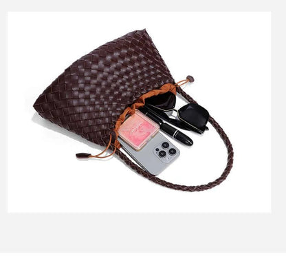 Women Handwoven Shoulder Bag Korean Casual Trendy Large Capacity Handbag Soft PU Leather Ladies Tote Bag Summer Underarm Bags